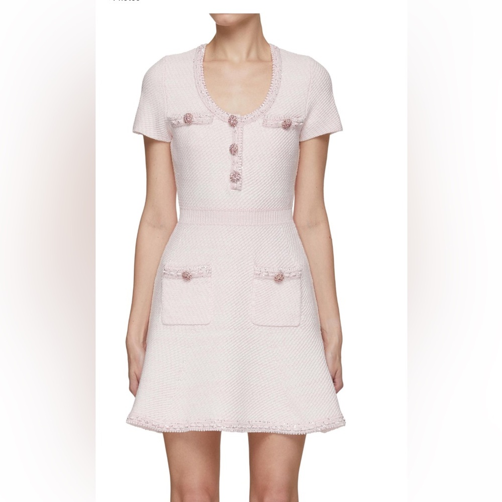 Self-Portrait Pale Pink Knit A-Line Dress